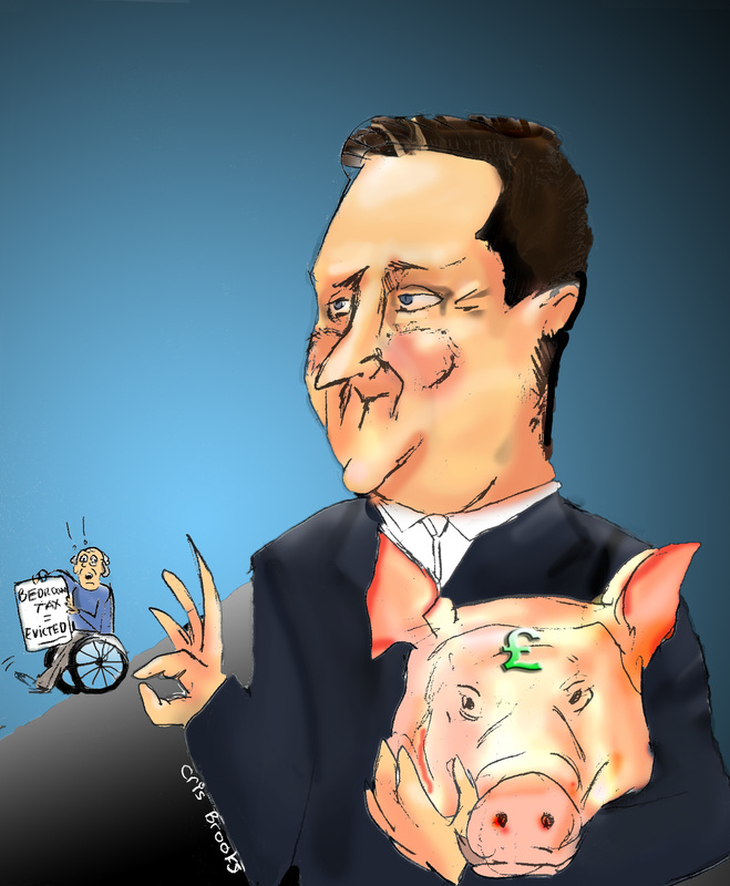 Picture, David Cameron, Cartoon, Piggate, pig, disabled, benefit cuts, evicted